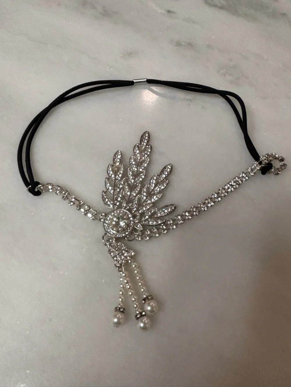 Vintage Art Deco Rhinestone & Pearl Flapper Headband – Great Gatsby 1920s Style - Picture 5 of 5